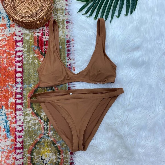 aerie Other - Aerie Neutral Brown Minimalist Padded Two Piece Scoop Bikini Swimsuit Large